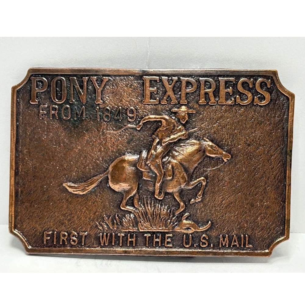 Pony Express From 1849 Belt Buckle Copper Tone First With The‎ US Mail Western